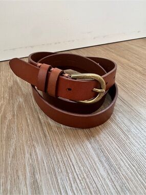 Loft Brown Leather Belt Solid Brass Buckle Women’s Size M/L Casual Classic